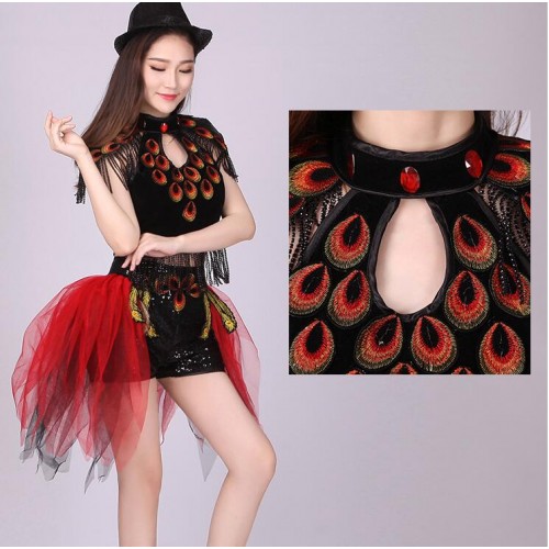 Women's jazz dance costumes peacock modern dance red green singers gogo dancers hiphip video night club group dancing outfits